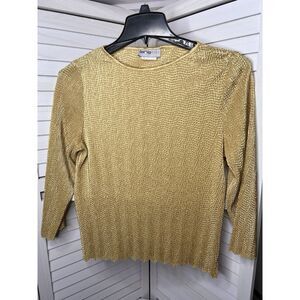 Lana Lee Womens Blouse Pullover Stretch 3/4 Sleeve‎ Shirt Gold XSmall/Small READ